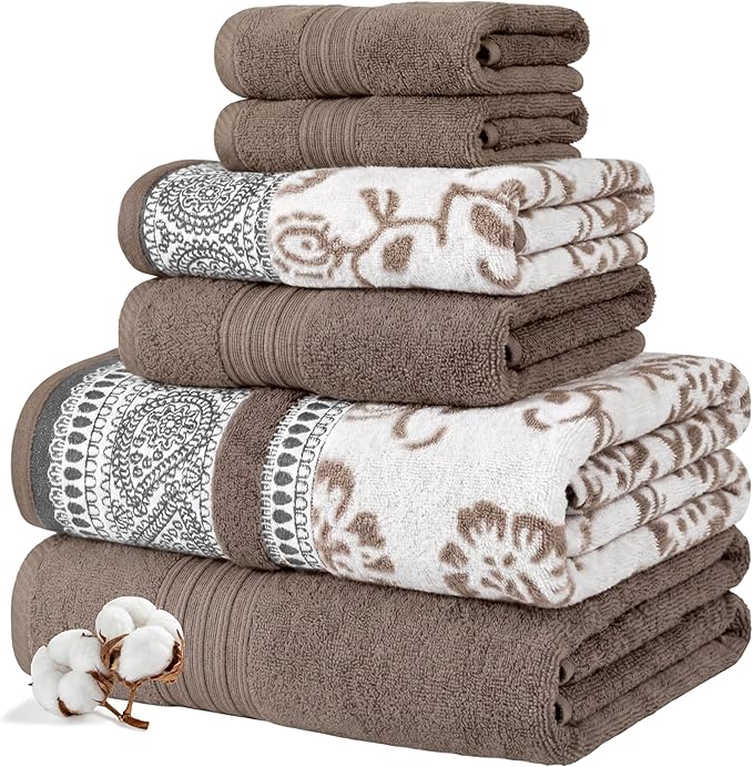 Modern Threads Ophelia 6-Piece 100% Cotton Towel Set – Reversible Yarn Dyed