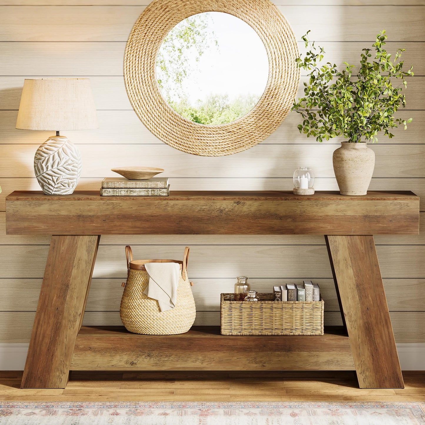 Tribesigns 70.9 Inch Long Console Tables, Farmhouse Entryway Table with Storage, 2-Tier Sofa Table Behind Couch for Entrance, Hallway, Living Room (Rustic Brown)