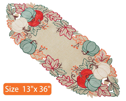 Thanksgiving Decorations Fall Table Runner with Embroidered Velvet Pumpkins Maple Leaf. Table Decor for Home Kitchen Dining Seasonal Harvest Party 68 Inches