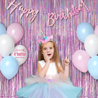 Pink Tinsel Curtain Party Backdrop - GREATRIL Foil Fringe Curtain Lilac Pink Party Streamers for Birthday Girl Themed Party Decorations - 2 Packs