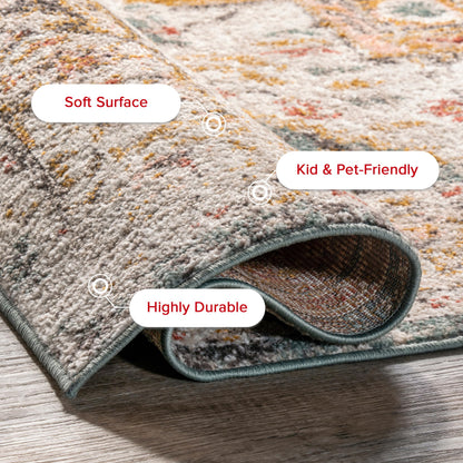 nuLOOM Performance Oriental Style Area Rug, Vintage Design, Durable, Easy to Clean, Justine Beige, 8' x 10'