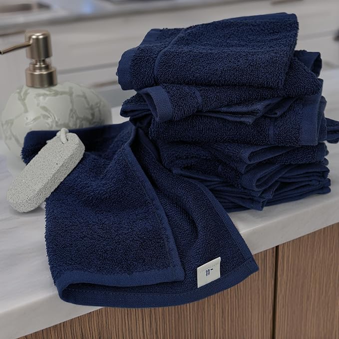Tens Towels Pack of 12 Washcloths, 12 x 12 Inches, Lighter Weight, Quick to Dry