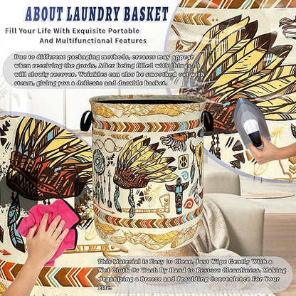 Feather Printed Laundry Basket Oxford Cloth Foldable Boho Laundry Hamper
