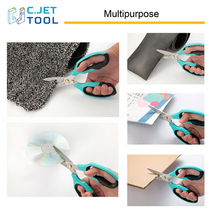 C.JET TOOL 8" Heavy Duty Scissors, Utility Scissors All Purpose for Cardboard, Plastic, Carpet, Rope, Leather. Sharp Stainless Steel Blades, Non‑Slip Handle, Kitchen Shears for Food, Meat & Poultry