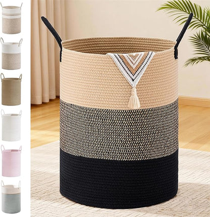 Tall Laundry Basket with Handles, 100L Portable Dirty Clothes Hamper, Boho
