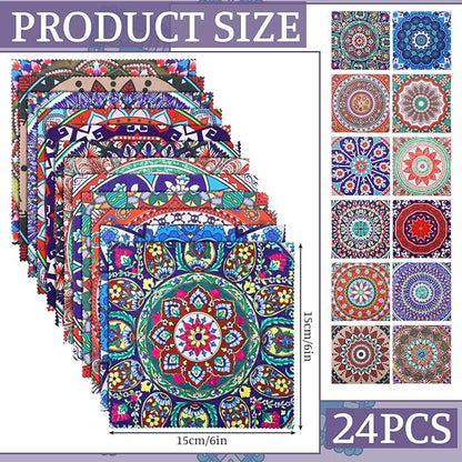 24 Pcs Mandala Eyeglasses Cleaning Cloths Microfiber Lens Cleaning Cloths Soft