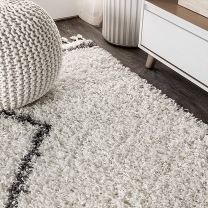 JONATHAN Y Mercer Shag Plush Tassel Cream/Gray Indoor Area Rug, 5x8, Moroccan Geometric Trellis, Bohemian, Easy-Cleaning for Living Room, Bedroom, Kitchen, Pet Friendly, Non-Shedding (MCR103B-5)