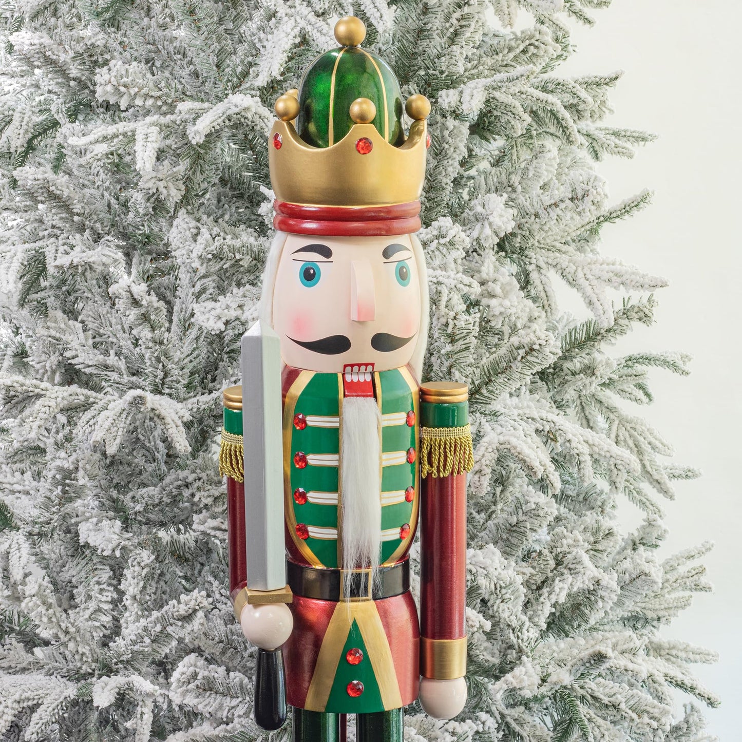KI Store 4ft Christmas Nutcracker Wooden King Soldier Nutcracker Figurine for Front Door, Porch, Christmas Tree, Mantel, Fireplace