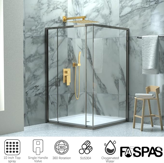 Brushed Gold Shower System with 10-Inch Rain Showerhead and Handheld