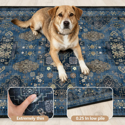 Runner Rug 2'x6' Vintage Boho Kitchen Rugs Washable Mat Non-Slip Soft Carpet with Rubber Backing Rugs for Hallways, Kitchen, Laundry, Bedroom, Bathroom, Blue