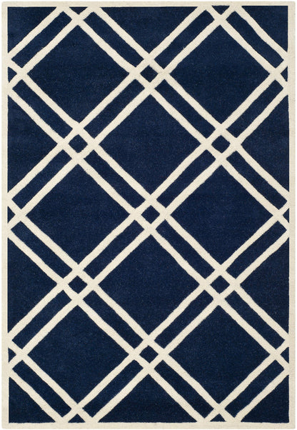 SAFAVIEH Chatham Collection 4' x 6' Dark Blue/Ivory CHT740C Handmade Diamond Lattice Premium Wool Area Rug