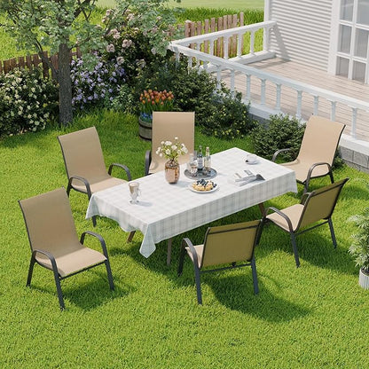 Patio Chairs Set of 6, Outdoor Dining Chairs Stackable for All Weather, Breathable Metal Modern Outside Furniture Chair for Pool Side, Garden, Backyard Deck, Brown