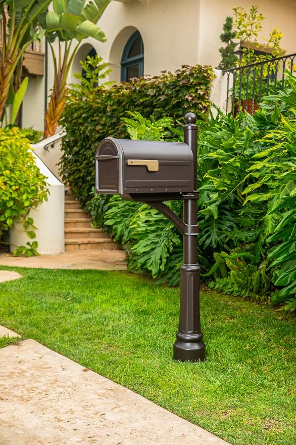 Architectural Mailboxes Mapleton Post Mount Mailbox, Rubbed Bronze, Large | Galvanized steel build for outside with rust-resistant powder-coat finish and a magnetic door closure. USPS approved.