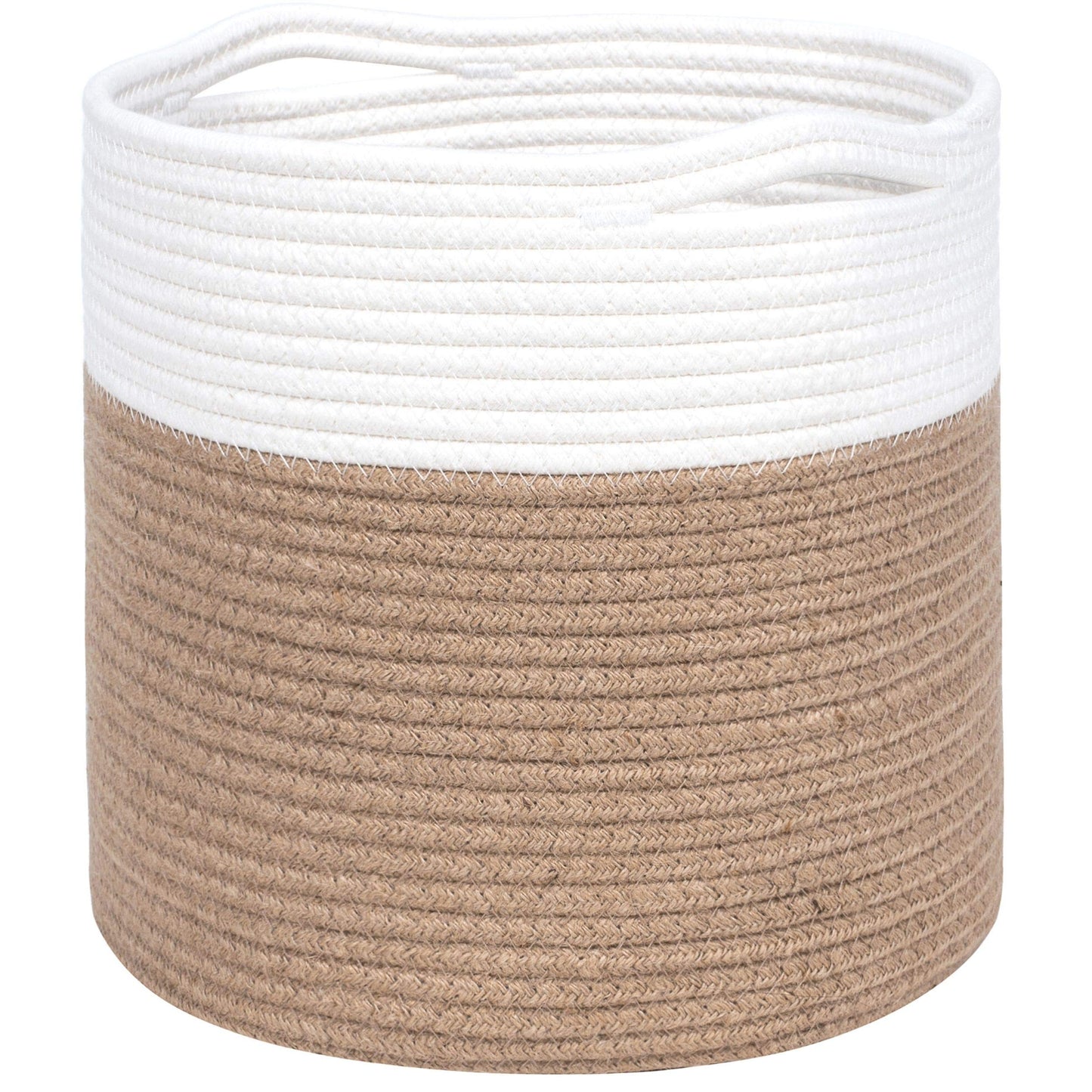 MINTWOOD Design 11 x 11 Inches Cotton Rope Basket for Flower Pot and Indoor Floor Planters, Decorative Round Woven Plant Pot Basket, Planter Covers, Small Dog Toy Storage Baskets, Jute