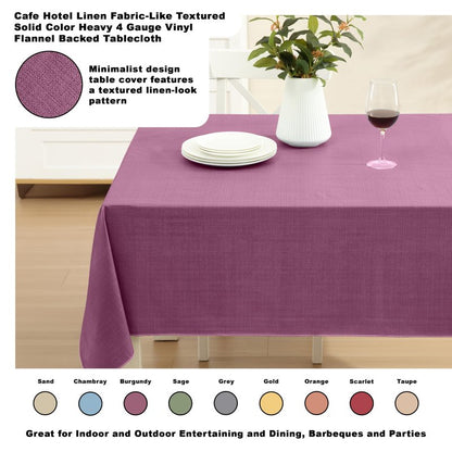 Lintex Cafe Hotel Linen Look Vinyl Flannel Backed Tablecloth, Heavyweight 4 Gauge, 60 x 104 Inch Rectangle, Burgundy Indoor Outdoor Waterproof Wipe Clean Table Cover