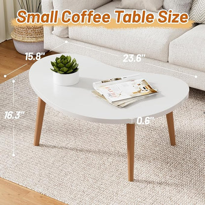 Small Coffee Table, Low Table with Solid Wood Legs, 23.6" Mini Oval Accent Table Side End Table, Floor Table Desk for Sitting on The Floor, Coffee Tea Table for Living Room, Dorm, Apartment, White