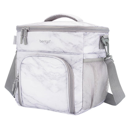 Bentgo Prep Deluxe Insulated Multimeal Bag - Lunch Box Bag, Holds 5 Meals, Premium Insulation up to 8 Hrs, Durable, Water-Resistant - Large Capacity For Adult Meal Prep (White Marble)