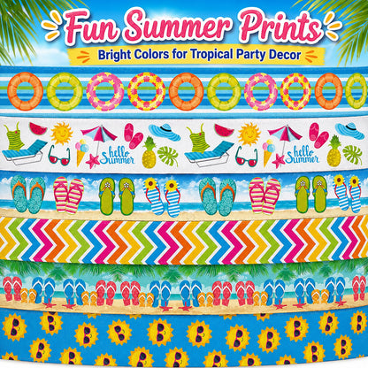 6 Rolls Summer Wired Edge Ribbons, 24 Yards 2.5 in Flip Flop Sunshine Stripe Patterns Gift Wrapping Ribbon for Beach Themed DIY Crafts Bow Wreath Summer Party Decorations