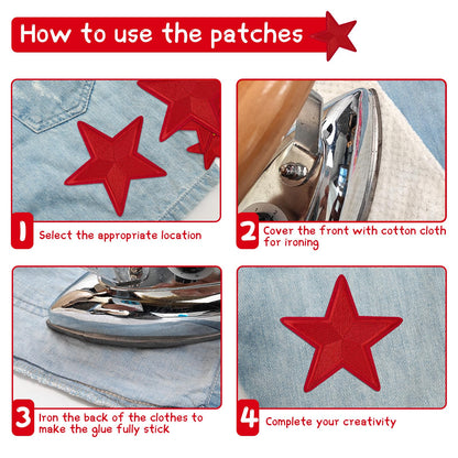 RF-patch 24PCS Star Patches Iron on, Red Star Iron on Patches for Clothes, Dress, Hat, Socks, Jeans, Machine Washable