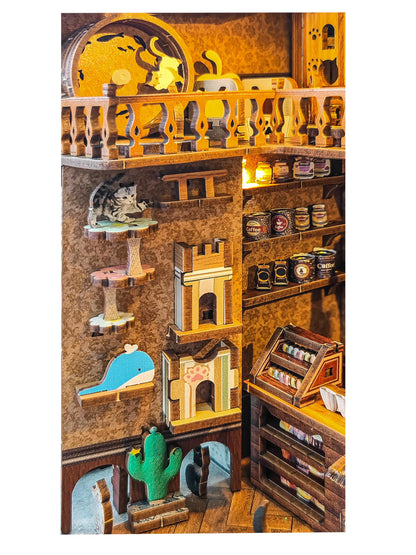IBOHEYE Book nooks DIY Dollhouse Kit for Adults 3D Stereo Assembly Night Light Sensing Wooden Bookend Jigsaw Building Model Gifts for Family,Friends (Caramel Dreams)