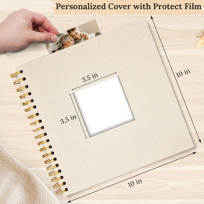 Hiwhy Scrapbook Photo Album Linen Cover, 10 x 10 Inch Hardcover Kraft White Pages Memory Book, for Travel Wedding Guest Book Christmas Baby Shower (20 Sheets/ 40 Pages,Beige)