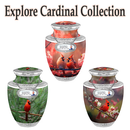 Personalized Medallion Elegant Cardinal Cremation Urns for Adults - 200lbs Burial Urns - Handcrafted Funeral Decorative Urns with Velvet Bag