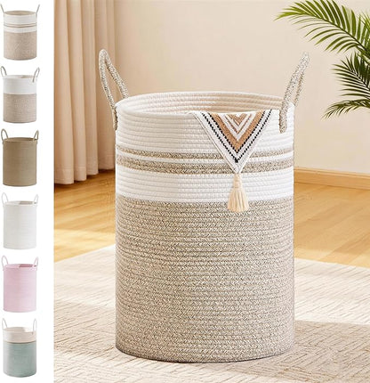 Tall Laundry Basket with Handles, 100L Portable Dirty Clothes Hamper, Boho