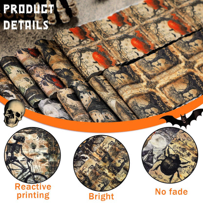 Hosuly 40 Pcs Vintage Halloween Fabric Gothic Fabric Skeleton Crow Butterfly Rose Heart Quilting Patchwork Roll Black Halloween Quilting Strips 2.55 Inch Precut for Sewing Material DIY Crafts