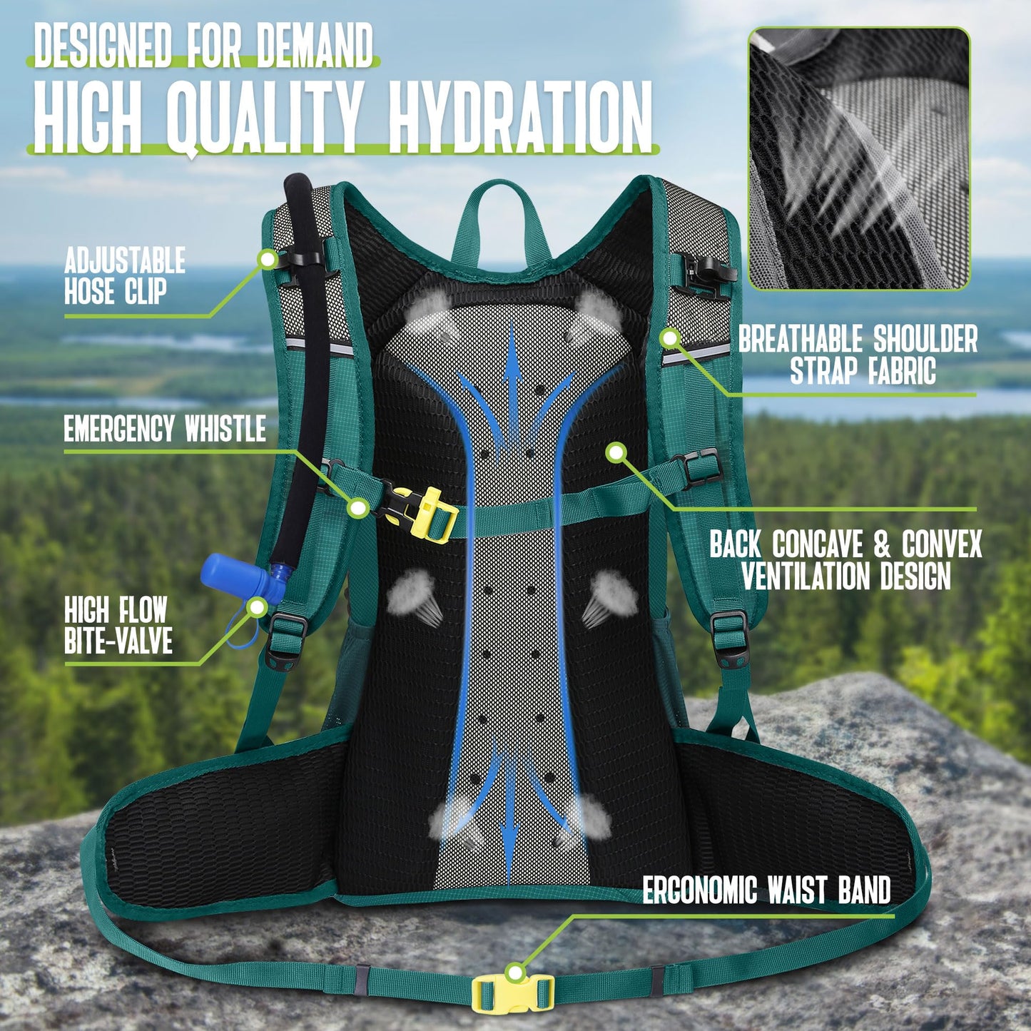 N NEVO RHINO Hydration Backpack, 18L Multipurpose Hiking Backpack with 3L Water Bladder, Water Backpack Insulated Hydration Pack Ideal for Hiking and Cycling