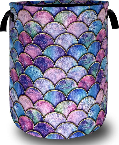 Colorful Mermaid Scales Laundry Basket Foldable Oxford Cloth Beautiful Fish