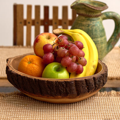 Tapeera Wood Fruit Bowl for Kitchen Counter - Large Decorative Key Tray for Entryway Table - Wooden Holder Basket for Candy and Office (10.5 Inch)