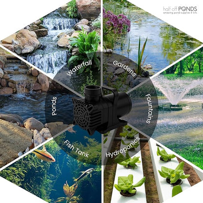 HALF OFF PONDS Submersible Water Pump, 1,200 GPH Pond Pump with 33FT Power Cord and 17FT Max Head, 144W Ultra Quiet Energy Efficient Pump for Koi Pond, Fountain, Waterfall, Water Garden, Skimmer