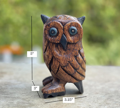 Land of Simple Treasures Hand Carved Owl Figurine - Wood Owl Sculpture - Whimsical Wooden Bird Animal Statue - Rustic Wise Barn Owl Decor - 5 Inch (Barn Owl - Right)