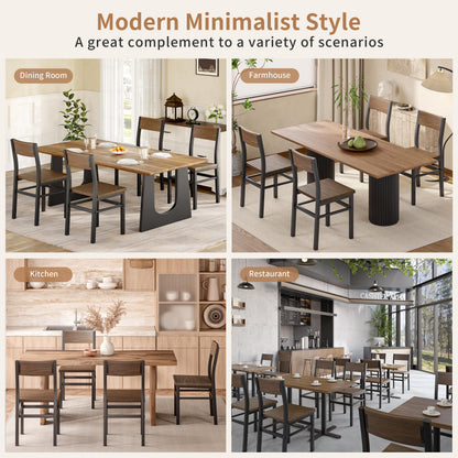 MECHYIN Dining Chairs Set of 4, Rustic Wood Dining Room Chairs with Thickened and Strengthened Metal Steel Frame & Slat Back, Modern Farmhouse Chair for Kitchen, Dining Room (4, Nut-Brown)