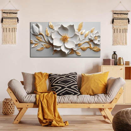 Canvas Wall Art for Living Room Bedroom Office White and Gold Flower Artwork Large Botanical Floral Wall Art Framed Wall Decor Modern Canvas Prints 20x40 In