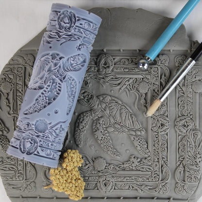 Sea Turtle Clay Texture Roller (4") - Ocean Set #01 - Embossing Pattern Roller for Polymer & Ceramic Clay, Pottery & Crafts