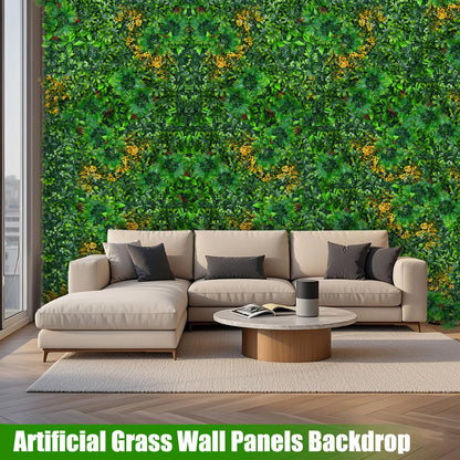 Grass Wall Panels, 20"x20" 16pcs Artificial Grass Backdrop Wall with Tropical Leaves, UV-Anti Faux Greenery Plant Boxwood Panels for Privacy Fence Screen, Green Wall Decor for Outdoor Indoor