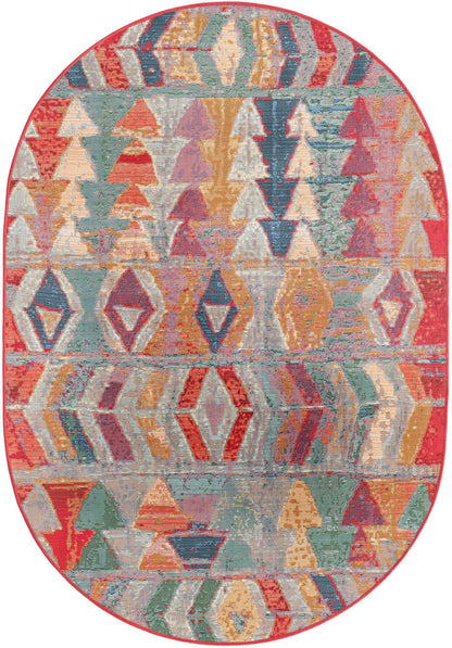 Unique Loom Outdoor Modern Collection Area Rug - Tamarindo (4' 1" x 6' 1" Oval Multi/Burgundy)