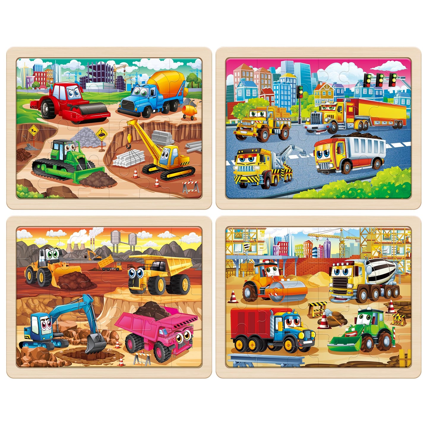 SYNARRY Large Wooden Construction Vehicle Puzzles for Toddlers 3-5, 24 Piece Monster Truck Puzzles for Kids Ages 4-6, Construction Toys for 3 4 5 6 Year Old, Kids Toys Easter Basket Stuffers Gifts