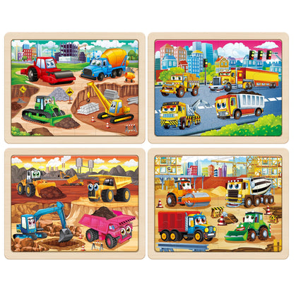 SYNARRY Large Wooden Construction Vehicle Puzzles for Toddlers 3-5, 24 Piece Monster Truck Puzzles for Kids Ages 4-6, Construction Toys for 3 4 5 6 Year Old, Kids Toys Easter Basket Stuffers Gifts
