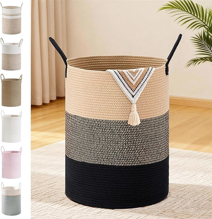 Tall Laundry Basket with Handles, 58L Portable Dirty Clothes Hamper, Boho