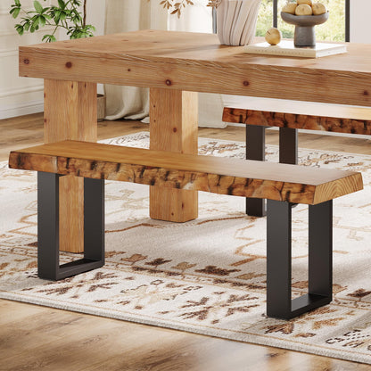 TRIBEWOOD Solid Wood Dining Bench, 47'' Industrial Entryway Bench with Black Metal Legs, Narrow Long End of Bed Bench for Bedroom, Kitchen, Living Room, Hallway, Easy Assembly