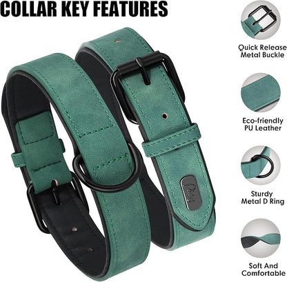 Didog Soft Padded PU Leather Dog Collar, Breathable and Adjustable Red Dog Collars for Small Dogs, Comfortable for Daily Walk, Green, M Fit Neck 11-14"(10-20 lbs)