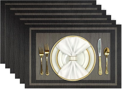Aofmee Placemats Set of 6, Washable PVC Place Mats, Heat Resistant Non-Slip Table Mats, Woven Vinyl Plastic Placemats for Dining Table Decor, Stain Resistant Kitchen Table Placemats, Easy to Clean