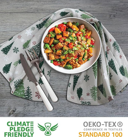 Urban Villa Kitchen Towels Christmas Green Trees Print Premium Quality