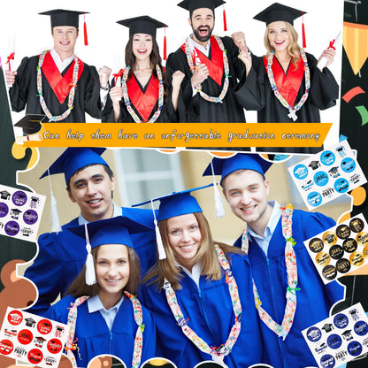 Mikasee 110 Pcs Graduation Candy Lei Making Kit 50 Graduation Candy Lei Tubing Lei Bags with 50 Sheet Stickers 10 Rolls Ribbon for School Graduation Wreaths