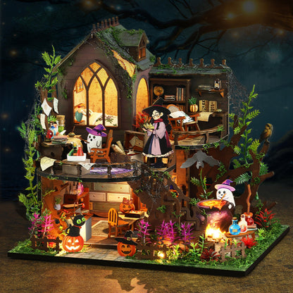 ISSEVE DIY Miniature House Kit, Tiny House Dollhouse Kit for Adults, Mini House Building Kits, Miniature Kit Adult Craft Diorama Kit Home Bookshelf Decoration, Gifts for Birthday (Magic Castle)