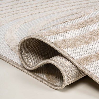JONATHAN Y Maribo High-Low Abstract Striped Beige/Cream 2x8 Indoor/Outdoor Runner Rug for Patio, Backyard, Living Room, Bedroom, Office, Hose-Washable (SCN103D-28)