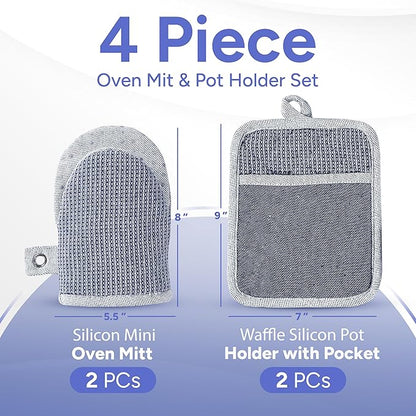Casa Platino Silicone Oven Mitts & Potholders, 4-Piece – Pot Holders and Oven