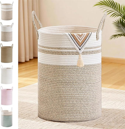 Tall Laundry Basket with Handles, 72L Portable Dirty Clothes Hamper, Boho